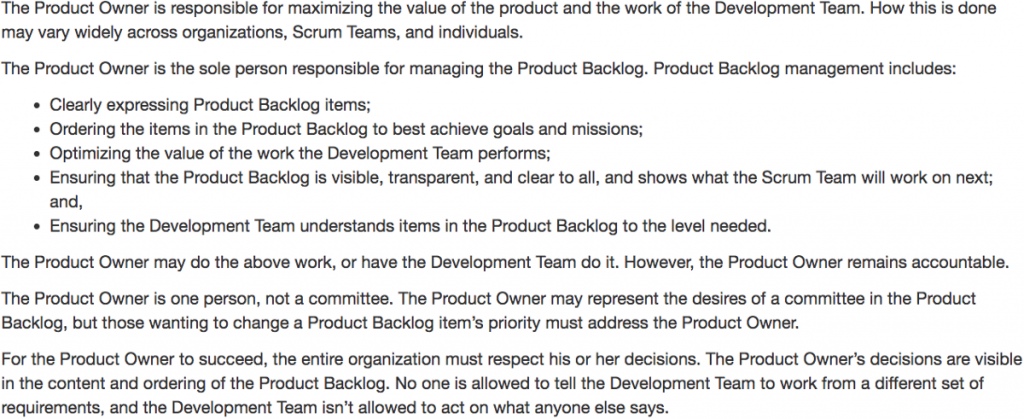 Product Owner definition from the Scrum Guide